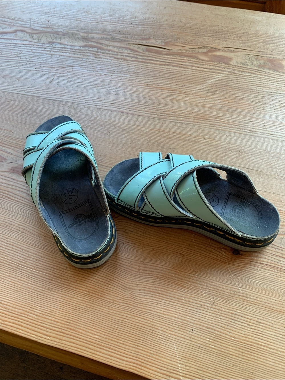 Turquoise Dr Martens Leather Slide Sandals